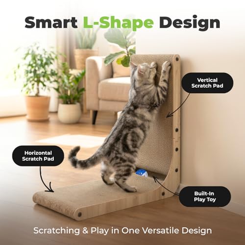 Image of Best Pet Supplies Catify Cat Scratcher, Fun Interactive Scratchers, Posts, Poles, Claw Safe, Furniture Saver Indoor Play Support Natural Cat Behaviors Heavy Duty - L-Shape - H: 26 inch