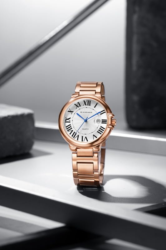 Image of Giordano Analog Quartz Watch for Men - Stainless Steel Strap, Textured Dial with Roman Numerals, Blue Hands, Date Display