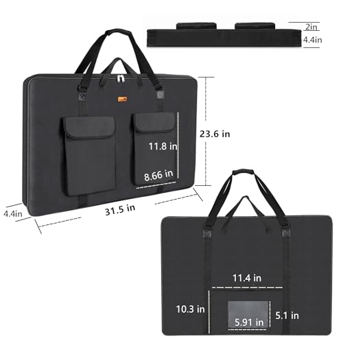 TreochtFUN Portfolio Folder for Artwork, Artist Portfolio Case 23 X 31.5 In, Portfolio Bag A2 with Shoulder Strap, Art Carry Bag for Large Drawing Paper Post Board Supplies (Black) — view 3