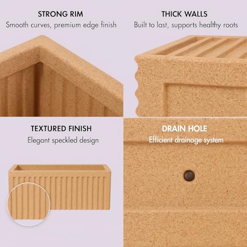 Image of Bigsmall Designed Plant Pots, Premium Durable Polymer Flower Pots for Indoor & Outdoor Plants - Lightweight, Stylish, and Weather-Resistant Garden Planters (Ripples- Sand Stone, 9 Inch)