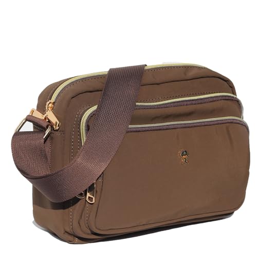ESVAN Triple Zip Crossbody Bags for Women Fashion Ladies Purse Multi-Pocket Handbags Messenger Shoulder Bag (Brown2)