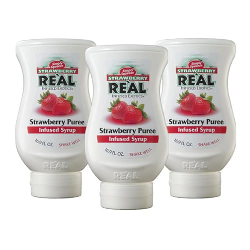 Strawberry Reàl Infused Exotics, Strawberry Puree Infused Syrup, 16.9 FL OZ Squeezable Bottle (Pack of 3)