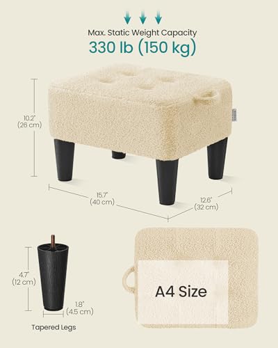 Image of SONGMICS Foot Stool, Small Teddy Fleece Footstool Ottoman with Thick Cushion and Legs, for Living Room, Bedroom, Entryway, 330 lb Weight Capacity, Summer Sand and Ink Black ULOM503LF01