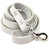 Logical Leather Dog Leash - 6 Foot Heavy Duty Full Grain Leather Lead; Best for Training - White