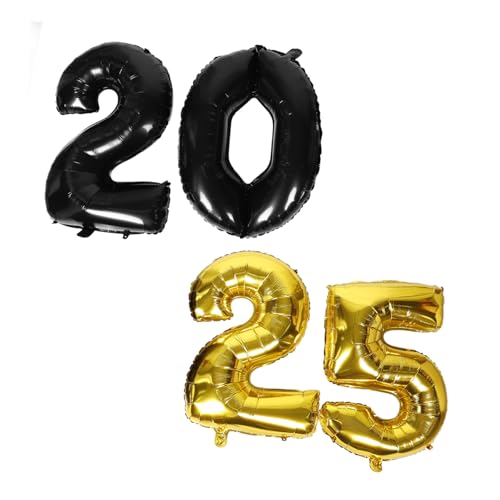 LRXIYODE Globos Numéricos Grandes de Globos de Aluminio Resistentes Negro y Dorado para Fiesta de Año Decoración Elegante para Graduación y Evento Festivo