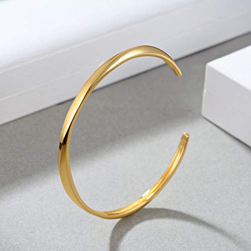 E Open Cuff Bracelet For Women, 14K Gold Plated Bangle Bracelet Couples Oval Love Bracelets Plain Polished & Inlaid Cuff Bangle Jewelry Stackable Bracelet Gift For Women -Gold thumb #5