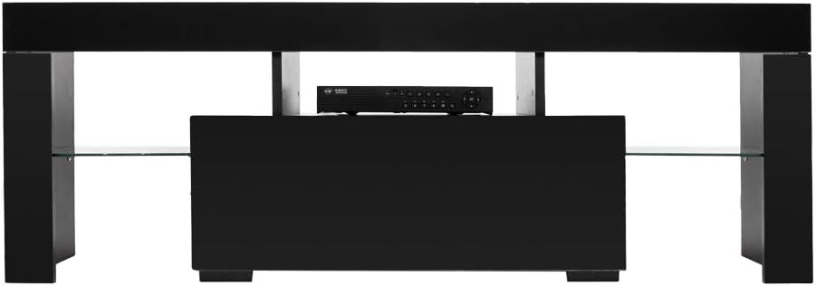HopeHope Entertainment Armoires Modern TV Stand with LED Light Wood Television Stand Media Storage Console Cabinet with Drawer and Shelves Entertainment Center Living Room Bedroom Furniture - Black