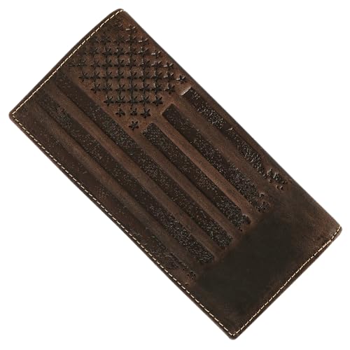 Image of ELIZO Leather Long Wallet for Men Western Wallet Rodeo Mens Wallet Flat Bifold Wallets for Men Biker Billfold Wallet for Men Cowboy Wallet RFID Wallet for Men with Credit Card Holder