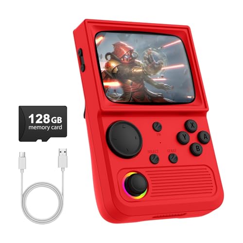 R36T Retro Gaming Console, 3.5''IPS Screen CRT-Inspired, Handheld Game Console 64GB with 18000+ Classic Games Supports WiFi Networked Fighting and OTG, 3500mAh Battery, with Portable Case(Red 64GB)