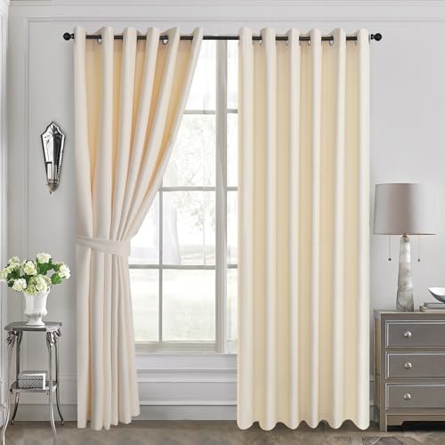 ZIMEL HOMES Thermal insulated curtains-Soft Thick Decorative panel Blackout Curtains -6 colors and Eyelet Ring Top Pair with Free Tie Backs (Cream, 90" Width x 90" Drop)