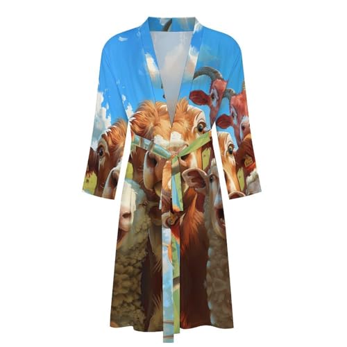 Farmhouse Animals Selfie Picture Funny Men's Robe Soft Lightweight Bathrobe Long-sleeve Spa Robes4