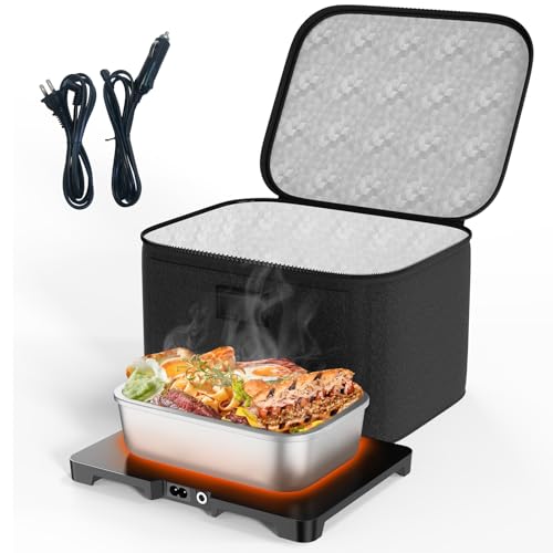 AICPAN Portable Electric Lunch Box Food Heater,12V/24V/110V 3-in-1 Food Warmer Box, Mini Portable Oven Car Food Warmer, Heated Lunch Bag for Adults Office Travel Work Truck Meal Reheating