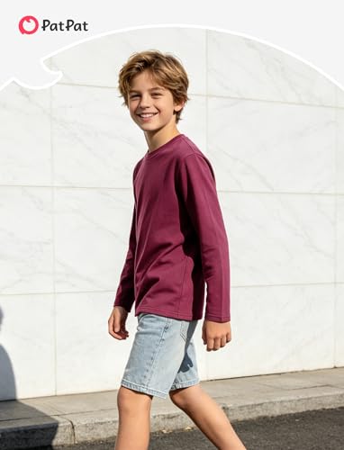 Image of PATPAT Boys Long Sleeve Shirts Cotton Solid Crew Neck Basic Shirts 5-16 Years