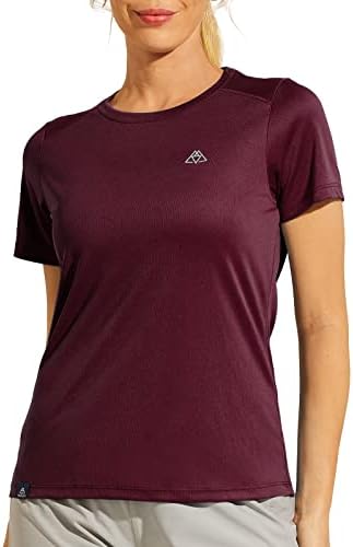 Haimont Women’s Athletic Shirts Short Sleeve Performance Active T Shirts Breathable Lightweight Soft Quick Dry Tops for Running Hiking Gym, Wine, M