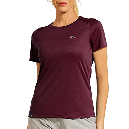 Haimont Women’s Athletic Shirts Short Sleeve Performance Active T Shirts Breathable Lightweight Soft Quick Dry Tops For Running Hiking Gym, Wine, M #TOP26