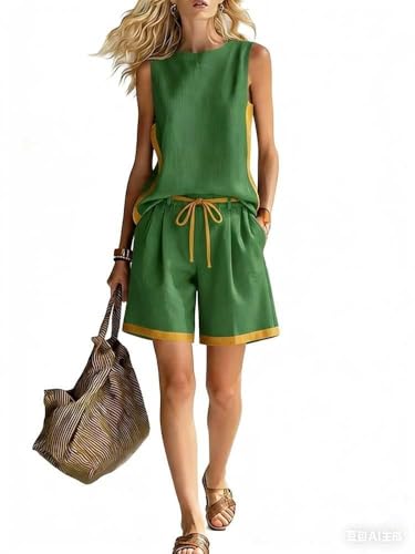 Conjunto de lino y algodón para mujer con camiseta y pantalón ancho