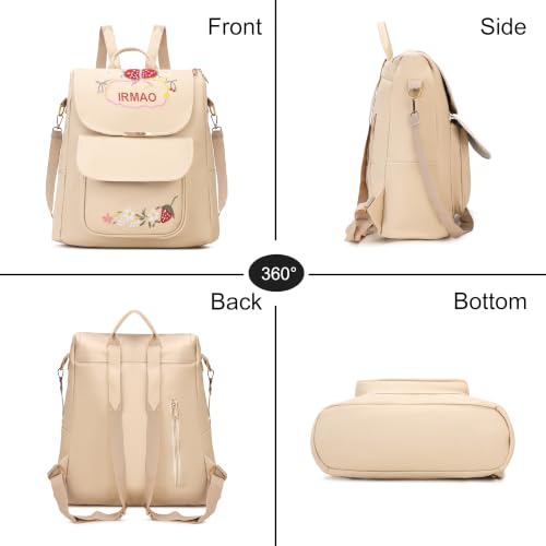 Image of IRMAO Women's Embroidered PU Leather Backpack | Stylish College Bag for Women & Girls | Multi-Purpose Office, Travel & Casual Backpack with Shoulder Straps (Strawberry)
