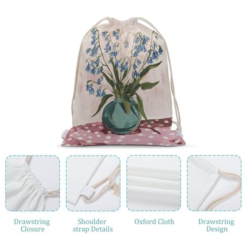 Bluebells in Round Teal Vase Drawstring Backpack Canvas String Bag Lightweight Sports Gym Bag for Men Women4