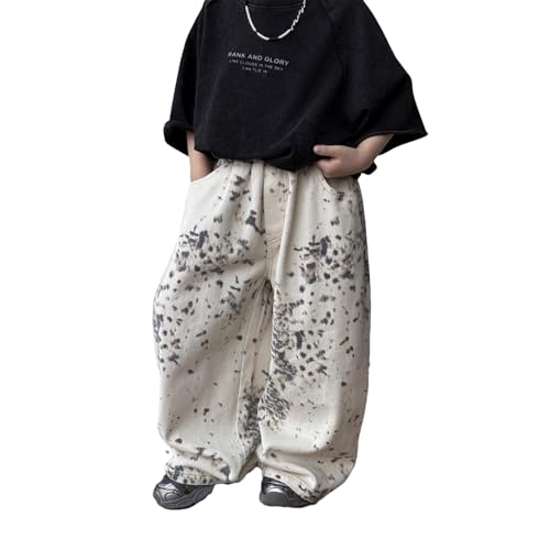 Baggy Jeans Kids Camo Loose Fit Cheetah Print Wide Leg Jeans Skater Elastic Waist White Baggy Pants Boys Y2K Vintage