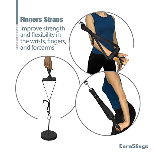 CoreSlings Punhos de máquina de cabo com alças de dedo para segurar antebraço, treinamento de força,