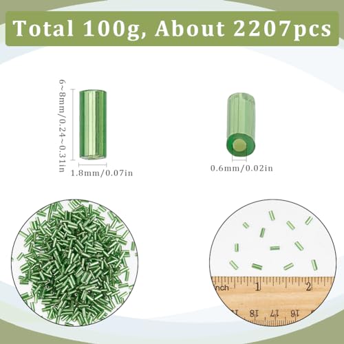 SUNNYCLUE 1 Box 2207pcs Green Glass Bugle Beads Bulk Tube Seed Bead Small Opaque Round Long Tubes Loose Spacer Craft Beads for DIY Bracelet Necklace Earring Crafts jewellery Making Beading Sewing - Image 2