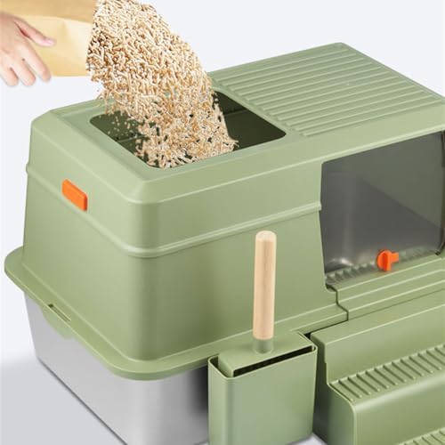 Arenero para gatos de acero inoxidable con tapa y entrada frontal miniatura 3