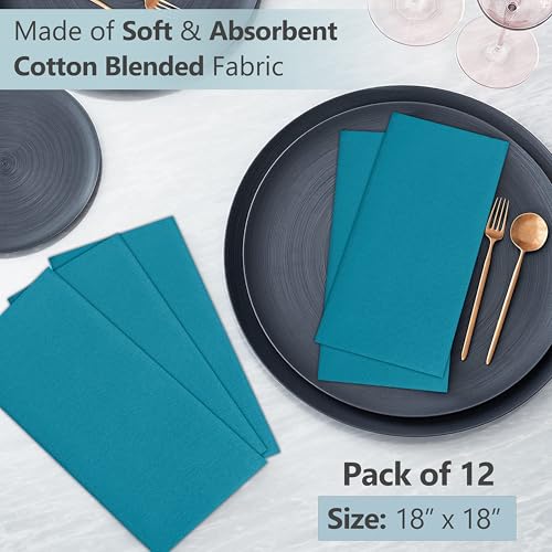 Image of Ruvanti Cloth Napkins Set of 4, 18x18 Inches Napkins Cloth Washable, Soft, Durable, Absorbent, Cotton Blend. Table Dinner Napkins Cloth for Hotel, Lunch, Restaurant, Wedding Parties - Teal
