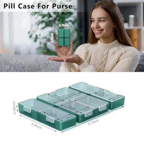 Image of FYY Travel Pill Organizer,7 Compartments Pill Box Medicine Case-Deep Green