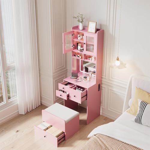 3-in-1 Make Up Vanity Desk with Mirror & Lights, Compact