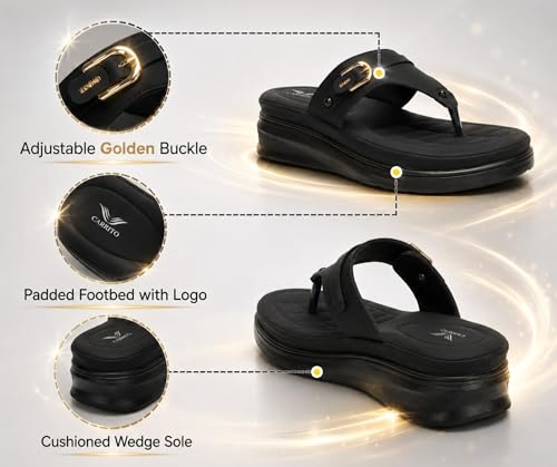Image of Carrito, Women Wedge Heels Thong Sandals| Comfortable Flats Sandals | Comfort Orthopaedic Sandals for Women| Doctor Slippers /Flip-Flops | Arch Support & Heel Cushion | Lightweight Anti-Skid Sole | Ultra-Cushioned Shock Absorbing Footbed | Available in Open Toe & Toe Separator Style