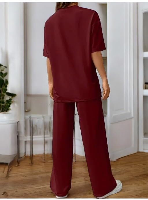 Image of My Swag Womens 2 Piece Outfits Co Ords Set Casual Half Sleeves Round Neck T-Shirts & Pants Pajama Set Cods Set for Women & Girls