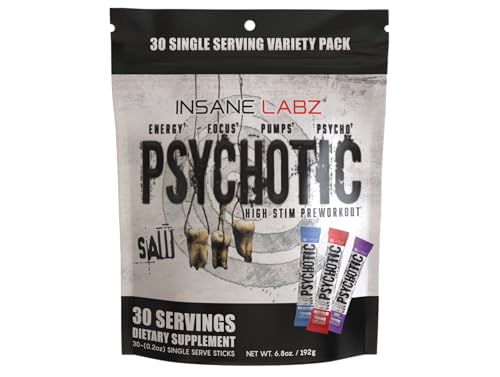 Insane Labz Psychotic Saw, High Stim Pre Workout Powder with OxyGold™ and AMPiberry®,Extreme Lasting Energy with Teacrine®,Focus with CognitIQ® and Endurance (30 Servings, Multi Flavored)