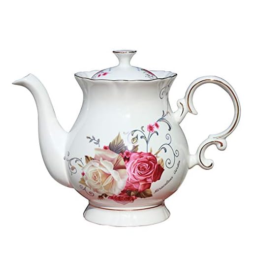 Jomop European Style Ceramic Flower Teapot Coffee Pot Water Pot Porcelain Gift Large 5.5 Cups (1, Rose)