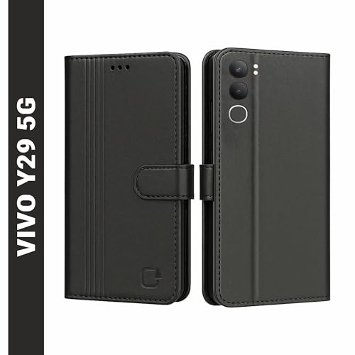 Image of AIBEX Shock Proof Flip Compatible for Vivo Y29 5G Flip Cover Leather Finish | Inside TPU with Card Pockets | Wallet Stand | Complete Protection Flip Case - Black