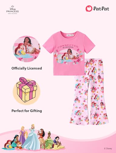 Image of Disney Frozen Princess Minnie Stitch Girl Clothes Long Sleeve Knot Front Sweatshirt Flare Pants Fall 2 Piece Outfit 2-9Y