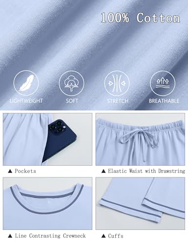Image of KCW Womens Pajamas Sets 100% Cotton 2 Piece Lounge Set Long Sleeve Tops and Pants Soft Pjs Sleepwear with Pockets