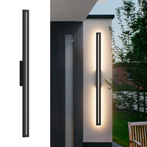 K-Bright Largo Aplique de Pared Exterior/Interior 3000K Blanco Cálido, Lámpara de Pared Exterior IP54 Impermeable para Dormitorio Balcón Patio Jardín (Negro, 100CM)