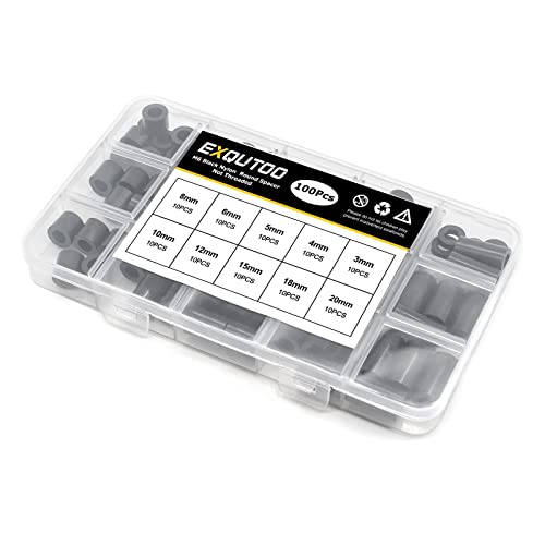 Image of Exqutoo Black ABS Round Washers ID 6.2mm,OD 11mm, 3mm 4mm 5mm 6mm 8mm 10mm 15mm 18mm 20mm Length, Assortment Kit, Non-Threaded, Suitable for M6 Screws Hardware Spacer Bracket