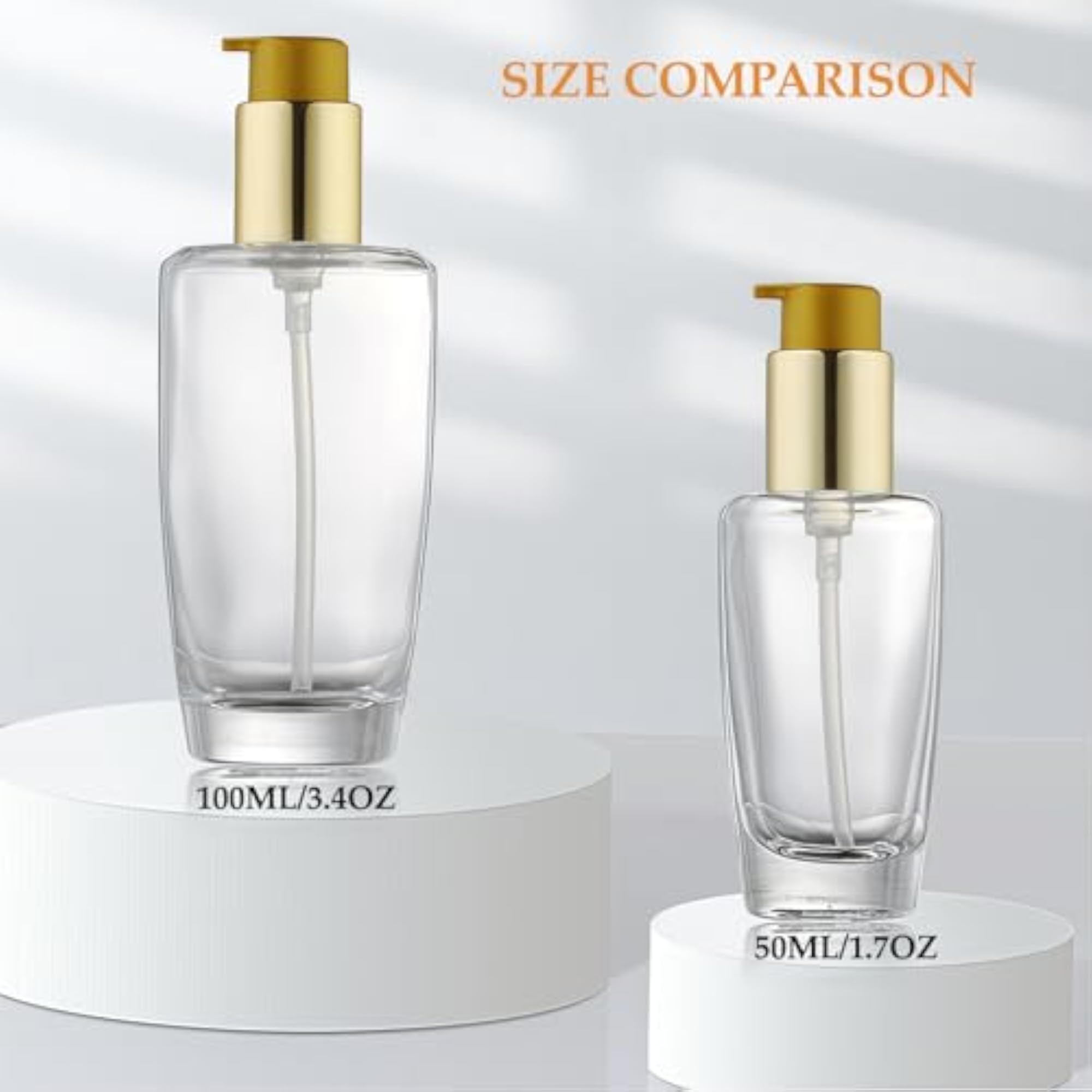 2Pcs 50ml Empty Clear Glass Lotion Pump Bottles