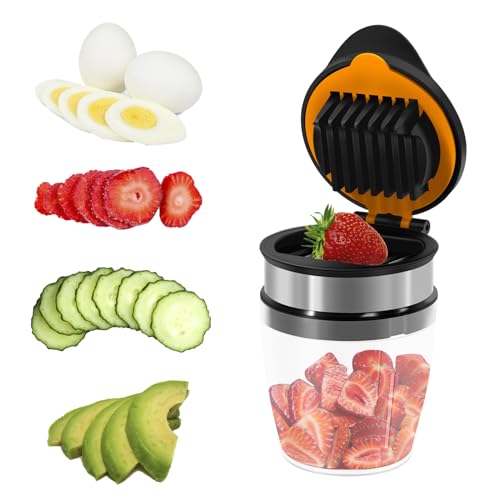 Image of quskay Strawberry Slicer Cup Cutter: Fruit Cup Cutter Slicer Cup Chopper for Strawberries Egg Banana Slicer Quickly Making Fruit Vegetable Salad Strawberry Cutter Mini Slicer Kitchen Gadget