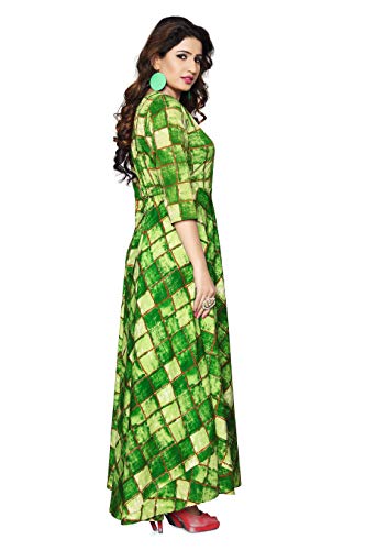 Image of Venisa Women's Rayon Printed Long Length Anarkali Kurti(107-XXL Green XX-Large)
