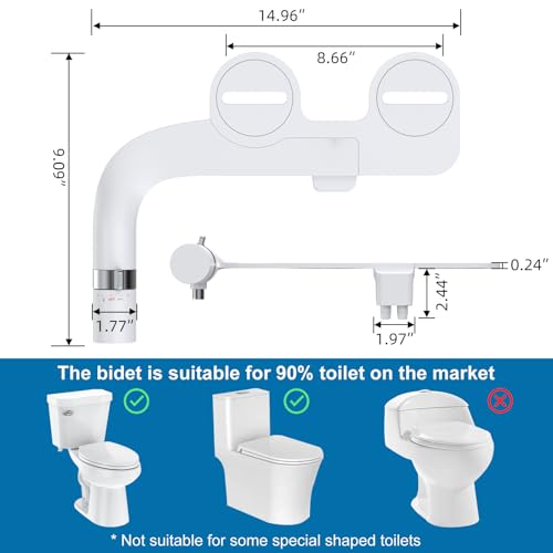 Bidet Attachments, Non-Electric Water Bidet Toilet Seat Attachment, Dual-Nozzle Rear & Feminine Wash, Retractable Self-Cleaning Dual Nozzles, Quick & Easy Installation by WildVenture - Image 6