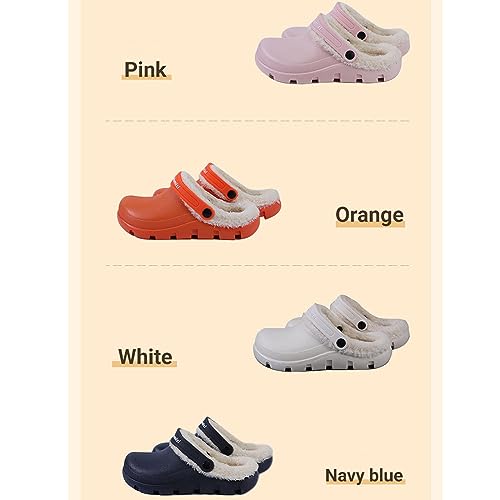 Garden Clogs Fuzzy for House : Women Men Warm Fur Lined Slippers for Winter Unisex Non-Slip Mules for Indoor Outdoor White4