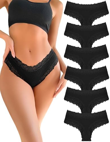 FINETOO Unterhosen Damen Baumwolle Spitze Brazilian Slip Damen Sexy Unterwäsche Frauen Atmungsaktiv Pantys Hipster Mehrpack 6