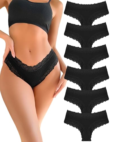 FINETOO Unterhosen Damen Baumwolle Spitze Brazilian Slip Damen Sexy Unterwäsche Frauen Atmungsaktiv Pantys Hipster Mehrpack 6
