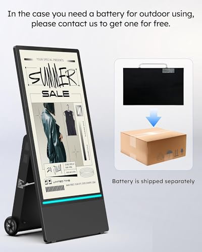 Image of HARZHI 43 Inch Outdoor Digital Signage Display, Portable LCD Kiosk, IP65 Waterproof, 2000nits High Brightness, Auto Brightness Adjustment, Rechargeable