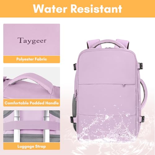 Image of Taygeer Large Backpack for Women Travel Bag, Carryon Bag for Airplane | Luggage Backpack for College with 15.6inch Laptop Compartment & Shoe Pouch, Travel Essentials for Business, Orchid Purple