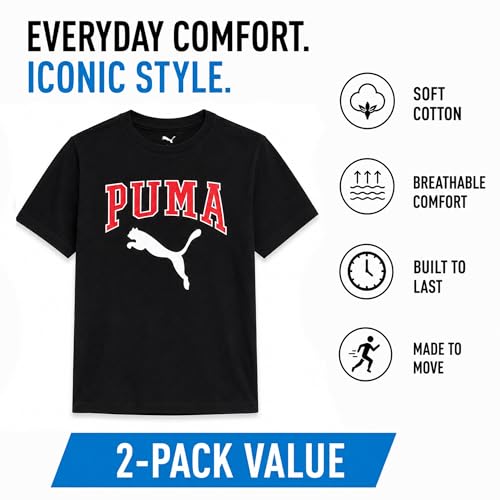 Image of PUMA Boys T-Shirts Athletic Crewneck Short Sleeve Tees (Sizes S-XL) | Soft Breathable Cotton Blend, Comfortable Casual Fit, Great for School, Play & Everyday Wear