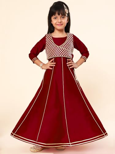 Image of A.T.U.N. (ALL THINGS UBER NICE) Girls Woven Design Gota Jacket Maxi Anarkali Gown