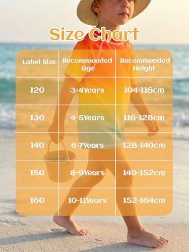 Bivivvy Boys Swim Shirt UPF 50+ Rash Guard Toddler Kids Short Sleeve UV Sun Protection Shirt Quick Dry Swim Top Beach 3-14Y Orange — view 5